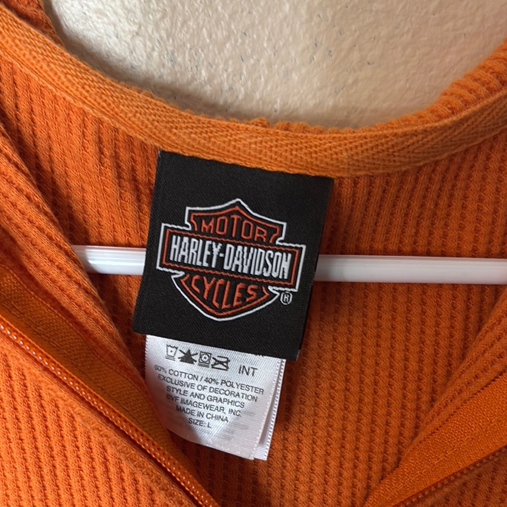 Harley-Davidson Orange Short Sleeve Zip Up Hoodie Size Medium - Picture 2 of 8
